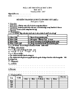 Đề thi học kì I môn Lịch sử lớp 8 - Năm học 2016-2017